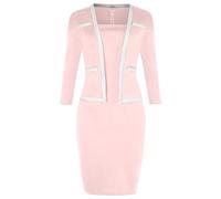 AMhomely Wedding Guest Dress and Jacket Sets for Women 3/4 Sleeve Wrap Dress with Cardigan Business Casual Suit Sets Slim Fit Mid-Length Suits Elegant Going Out Suits Smart Casual Pink M