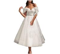 AMhomely White Wedding Dress Women's Elegant Party Cocktail Evening Gowns Empire Waist A Line Floor Length Simple Wedding Dresses Bride Bridesmaid Dress