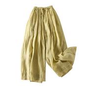 AMhomely Wide Leg Womens Trousers Ladies Palazzo Trousers Elasticated Waisted Casual Summer Slacks Bottoms Solid Baggy Floaty Beach Boho Straight Lounge Holiday Green M