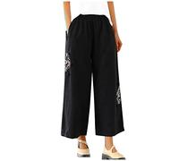 AMhomely Wide Legs Trousers For Women With Pocket High Waist Casual Pants Loose Fit Cotton Linen Trousers Loose Fit Straight Legs Pants Elegant Office Work Trousers Ladies Plus Size Trousers Black 3XL