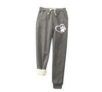 AMhomely Winter Fleece Lined Joggers Women Paw and Heart Print Sweatpants Plus Size Casual Trousers with Pocket Loose Fit Baggy Trousers Drawstring Baggy Jogging Pants Ladies Sports Trouser Grey 3XL