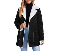 AMhomely Winter Jacket for Women Faux Suede Shearling Coat Sherpa Fleece Lined Thicken Thermal Button Warm Overcoat Faux Sheepskin Buckle Casual Plush Cardigans with Pockets Trucker Jacket Black XXL
