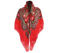 AMhomely Winter Large Scarf For Women Wrap Shawl Russian Traditional Shawl Ukrainian Polish Russian Fringed Scarf Floral Knitted Wrap Scarves Neck Head Vintage Tassel Wraps Red One Size