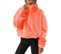 AMhomely Winter Sweatshirt For Women Long Sleeve Zip Fleece Warm Fuzzy Pullover Tunic Tops Solid Casual Tees Sweater With Pocket Loungewear Casual Fuzzy Coats 03 Orange L