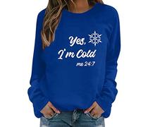AMhomely Women Blouse Tops Sale Clearance,Casual Full Sleeve Round Neck Tops Loose Shirts Blouse Sun and Moon Print Graphic Sweatshirt Christmas Jumper Funny Santa Xmas Sweatshirt Ladies UK Size