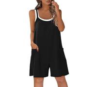 AMhomely Women Casual Jumpsuits Playsuits Summer Scoop-neck Sleeveless Romper Loose Wide Leg Shorts Overall Plaid Playsuit with Pockets