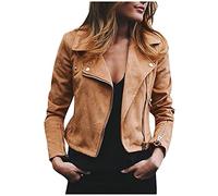 AMhomely Women Classic Faux Leather PU Moto Biker Jacket Short Slim Fit Casual Zip Up Coat, 02 Khaki, 5XL