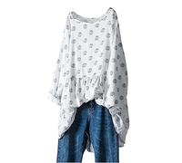 AMhomely Women Cotton Linen Shirt Peplum Tops for Women Plus Size Long Sleeve Tunic Tops Funny Graphic Pullover Blouse Elegant Party Tee Shirts Pleated Casual Blouse Holiday Vacation White XL