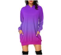 AMhomely Women Dresses Clearance Hoodies for Women UK Oversized Long Sleeve Sweatshirt Dress Solid/Gradient Printing Hooded Dresses Fall Long Sleeve Pullover Tops Loose Jumpers Mini Dress