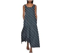 AMhomely Women Dresses Party Elegant Printing Sleeveless Round Neck Dress for Special Occasions Summer Spring