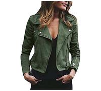 AMhomely Women Faux Leather Moto Biker Jacket Ladies Classic PU Short Slim Fit Coat, 02 Green, L