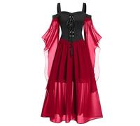 AMhomely Women Gothic Steampunk Maxi Vintage Medieval Mesh Elegant Party Evening Cocktail Dress Corset High Waist Long Dress
