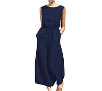 AMhomely Women Jumpsuits Wide Leg Casual Romper Ladies Playsuit Oversized Trousers Solid Colour Pants Overalls for Summer Vacation Plus Size S-5XL