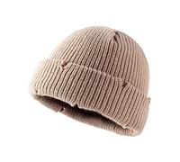 AMhomely Women Knitted Peaked Winter Hat Cap Beanie Chunky Cable Knit Cap Knitted Beanies Hats Earmuffs Warm HatDome Flanging Hat Roll up Edge Skullcap Fisherman Beanie Khaki One Size
