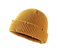 AMhomely Women Knitted Peaked Winter Hat Cap Beanie Chunky Cable Knit Cap Knitted Beanies Hats Earmuffs Warm HatDome Flanging Hat Roll up Edge Skullcap Fisherman Beanie Yellow One Size