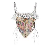 AMhomely Women Lace Corset Tops V Neck Spaghetti Strap Cami Top Push Up Bustier Harajuku Y2K Grunge Tank Tops Clubwear