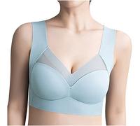 AMhomely Women Lady Mesh Gathered Bra Plus Size Sports Bra Underwear Yoga Hollow Out Bra Cup Light Blue
