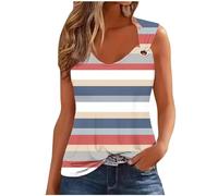 AMhomely Women Tank Top Vest Summer Sleeveless Tops For Women Uk Round Ring Strap Camisole Tops T Shirts Stripe Print Casual Tees Shirts V Neck Loose Camis Tanks Tops Blouse Office Work Multicolor XXL