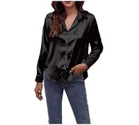 AMhomely Women Tops and Blouse Sale,Ladies Satin Long Sleeve Button Down Shirt Casual Office Work Blouse Tops Going Out Holiday T-Shirt Loose Sweatshirts UK Size for Christmas Jumper