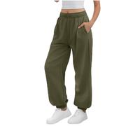 AMhomely Women Tracksuit Bottoms Fleece Lined Plain Jogger Sweatpants Drawstring Waist Baggy Joggers Workout Lounge Lightweight Comfy Athletic Sweat Pants Green