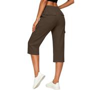 AMhomely Women's 3/4 Length Cargo Trousers Lightweight Hiking Capri Pants with Pockets Elasticated Waist Quick Dry Outdoor Summer