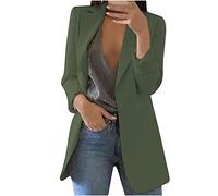 AMhomely Women's Blazer Windproof Trench Coat Autumn Spring Long Sleeve Suit Coat Blouse Tops Sexy Elegant Casual Plain Pockets Blazers Ladies Occasion Work Office Blazers Suit Army Green