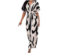 AMhomely Womens Boho Culotte Jumpsuit Ladies Wide Leg Dungarees Vintage Printed Bodysuit Elegant Party Cap Sleeve Romper Trousers Waisted Tie Overalls Trousers Going Out Playsuits Holiday Black M