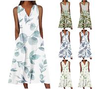 AMhomely Womens Boho Floral Maxi Dresses Floral Flowy Long Dresses Sleeveless Sun Dress Casual Summer Trendy Outfits 2023, 6 White, XXL