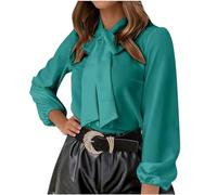 AMhomely Womens Bow Tie Neck Blouse Ladies Dress Shirts and Blouses Lantern Long Sleeve Shirt Elegant Vintage Lantern Sleeve Blouse Victorian Shirts Office Shirts Work Formal Tops Clearance Green XXL