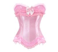 AMhomely Women'S Bustiers & Corsets Gothic Lace up Boned Overbust Bustier Brocade Basque Corset Lingerie Ruffle Sleeveless Tube Tops Waist Trainer Satin Bodysuit Waist Cinchers Pink XL