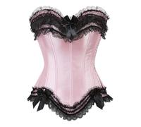 AMhomely Women'S Bustiers & Corsets Gothic Lace up Boned Overbust Bustier Brocade Basque Corset Lingerie Ruffle Sleeveless Tube Tops Waist Trainer Satin Bodysuit Waist Cinchers Rose Gold M