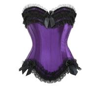 AMhomely Women'S Bustiers & Corsets Gothic Lace up Boned Overbust Bustier Brocade Basque Corset Lingerie Ruffle Sleeveless Tube Tops Waist Trainer Satin Bodysuit Waist Cinchers Purple M