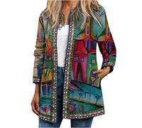 AMhomely Womens Cardigan Boho Ethnic Floral Print Long Sleeve Jacket Coat Open Front Button Down V Neck Ribbed Knit Lightweight Outerwear with Pocket Festival Clothes