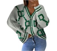 AMhomely Womens Cardigan Oversized Knitted Jumper Long Sleeve Button Down Jacket Outwear Stripe Letter Print Casual Coats Knitwear Elegant Party Knitted Jacket Outwear Slouchy Knitted Coats White M