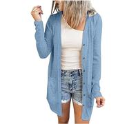AMhomely Womens Cardigans Lightweight Plus Size Open Front Cardigan Solid Oversized Long Cardigan Coats Long Sleeve Loose Outwear All-Match Daily Jacket Ladies Basic Plain Pocket Blue L
