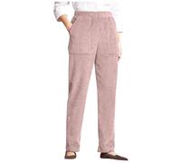 AMhomely Women's Casual Corduroy Trousers with Elasticated Waist and Pockets - Pink, Plus Size, Straight Leg, Comfortable Pull On Sweatpants for Outdoor, Hiking, Walking