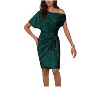 AMhomely Women's Casual Dresses UK Elegant Party Trendy Solid-Color Off-The-Shoulder Short-leeved Sequined Bandage Dress Plus Size Ladies Wedding Guest Formal Cocktail Dresses Evening Gowns Green