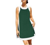 AMhomely Women's Casual Spring Summer Dresses Sleeveless Color Block Crewneck Shift Tshirt Mini Dress