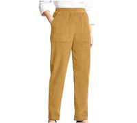 AMhomely Women's Corduroy Trousers, Relax Fit Pants with Pocket, High Waisted Everyday Stretchy Lightweight Full Length Trousers, Size S-XXL