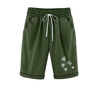 AMhomely Womens Cotton Beach Shorts Cotton Linen Shorts for Women UK Plus Size Casual with Pocket Drawstring Casual Elastic High Waisted Wide Leg Track Bottoms Green L