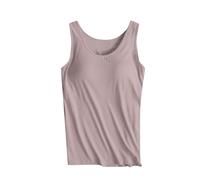 AMhomely Women's Crew Neck Sleeveless Cami Tops Modal Solid Color with Built in Bra Yoga Sport Vest Tanks Wide Strap for Women UK