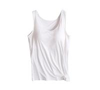 AMhomely Women's Crew Neck Sleeveless Cami Tops Modal Solid Color with Built in Bra Yoga Sport Vest Tanks Wide Strap for Women UK