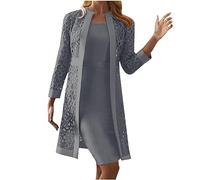 AMhomely Womens Elegant Dress Suits Mother of The Bride Dresses Cardigans Set Summer Tank Dress with Long Sleeve Jackets Sets Casual , M