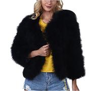 AMhomely Womens Faux Fur Button Coat Jackets Autumn Winter Casual Warm Solid Colour Jackets Short Coat Overcoat Outwear Ladies Faux Fur Soft Fur Coat Jacket Fluffy Winter Xmax, Black, M