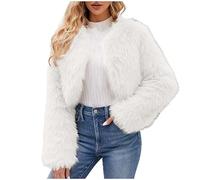 AMhomely Womens Faux Fur Coat Short Plus Size Cropped Furry Jacket Fluffy Coats For Dress Open Front Bolero Faux Fur Shrug Elegant Fake Fur Jacket Solid Soft Fuzzy Thick Winter Warm Jacket White XL