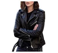 AMhomely Womens Faux Leather Biker Jacket Zip Up Motorcycle PU Moto Biker Outwear Slim Fitted Short Moto Jacket Turndown Neck Zipper Sleeve Coat with Pockets 3X 4X 5XL Plus Size Black