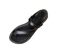 AMhomely Women's Flat Slide Sandals, Toe Ring Sandals Women Slide, Adjustable Hook and Loop Ankle Straps Shoes, Fashion Open Toe Slip On Shoes for Party Wedding Evening Going Out Dating A Black 5.5