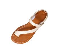 AMhomely Women's Flat Slide Sandals, Toe Ring Sandals Women Slide, Adjustable Hook and Loop Ankle Straps Shoes, Fashion Open Toe Slip On Shoes for Party Wedding Evening Going Out Dating