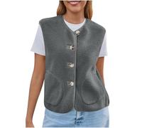 AMhomely Women's Fleece Gilet - Lightweight Sleeveless Vests Microfleece Bodywarmer Breathable Button Down Side Pockets Winter, Camping, Hiking (UK, Alpha, XL, Regular, Regular, Gray)