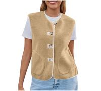 AMhomely Women's Fleece Gilet - Lightweight Sleeveless Vests Microfleece Bodywarmer Breathable Button Down Side Pockets Winter, Camping, Hiking (UK, Alpha, XXL, Regular, Regular, Khaki)